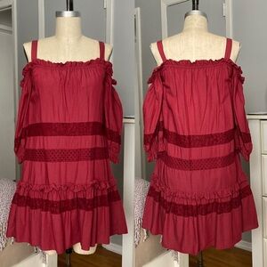 Womens BCBG MAXAZRIA burgundy cold shoulder dress in size XS.